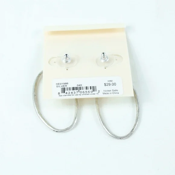 The Sak Distressed Silver Oval Hoop Earrings - NEW - Picture 2 of 2